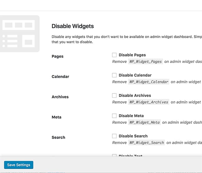 Disable WordPress Widgets Disable WordPress Widgets