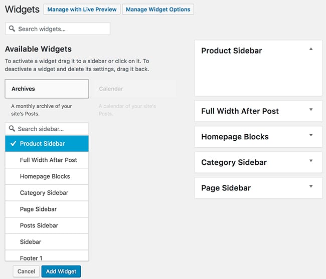 WordPress Widgets & Sidebars Search Filter