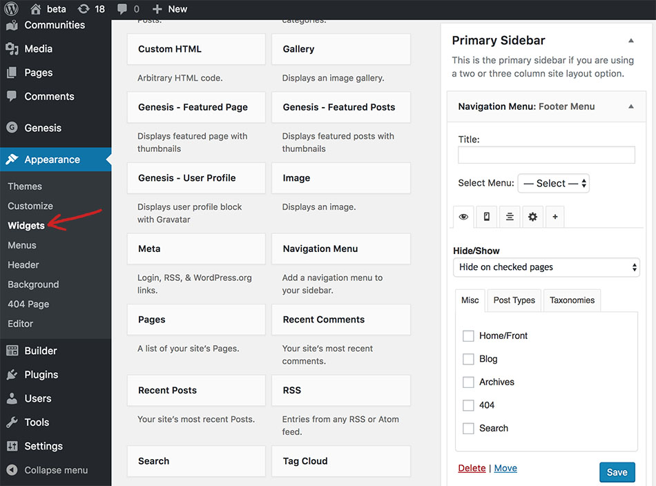 WordPress Widgets Dashboard