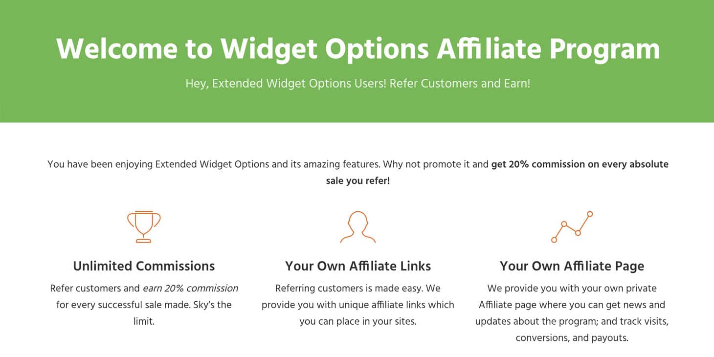 Widget options affiliate program