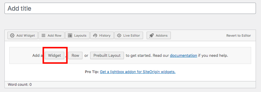 SiteOrigin Page Builder Add Widget Button