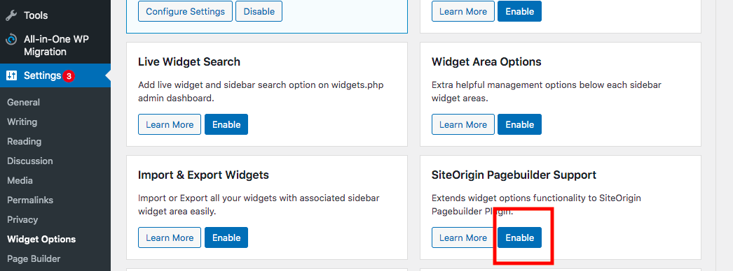 Extended Widget Options Enable SiteOrigin PageBuilder