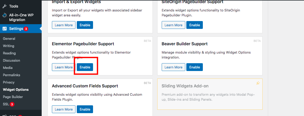 Widget Options Plugin Enable Elementor Page Builder