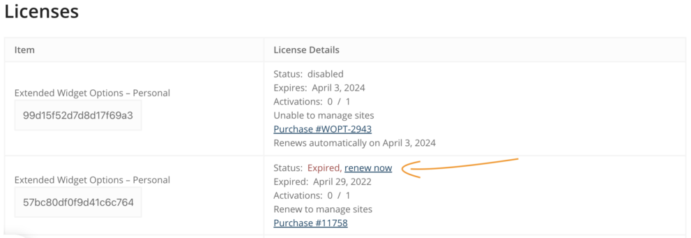 License Renewals - Widget Options