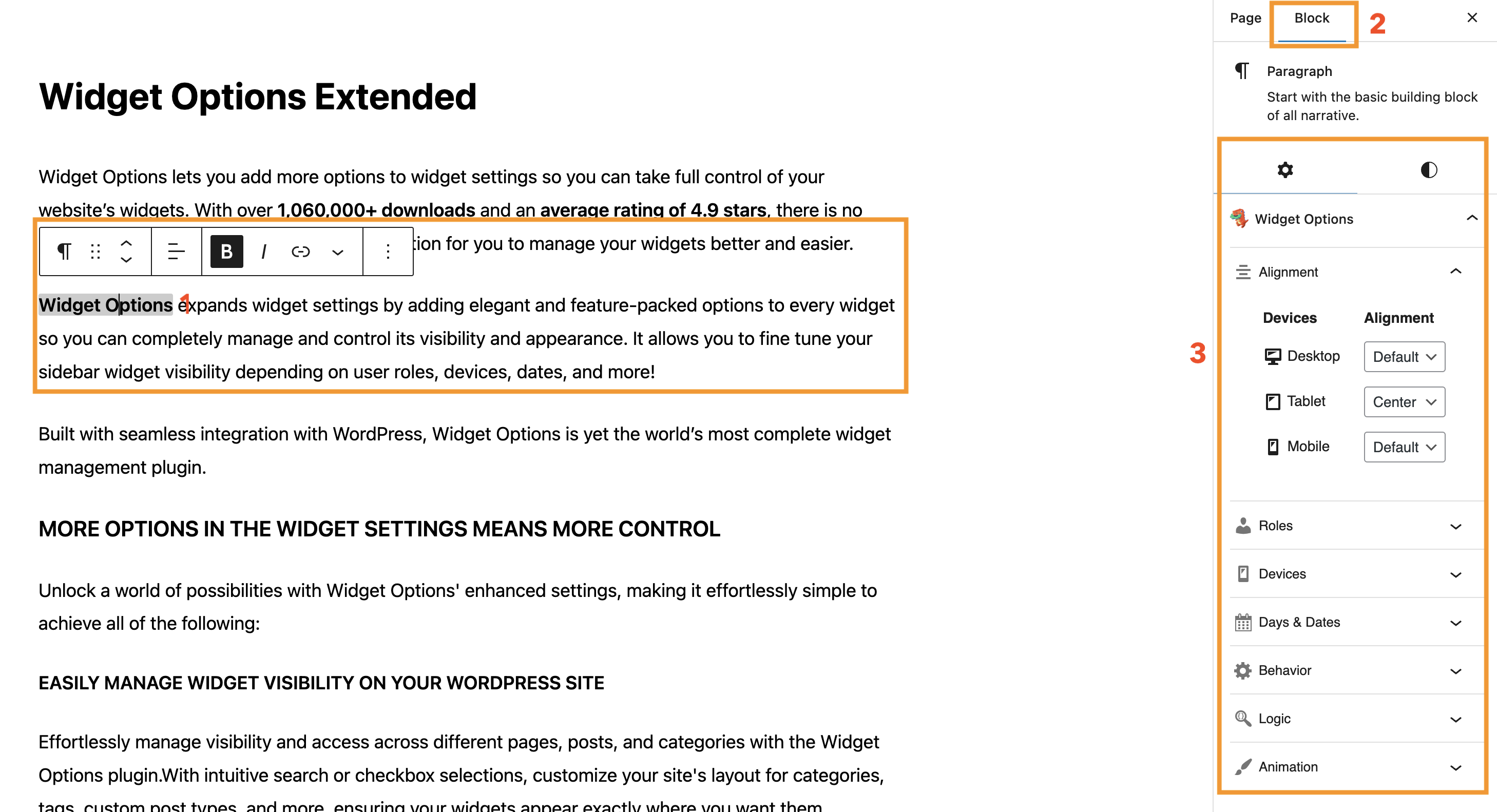 How to use Widget Options in Pages, Posts and other Custom Posts Types