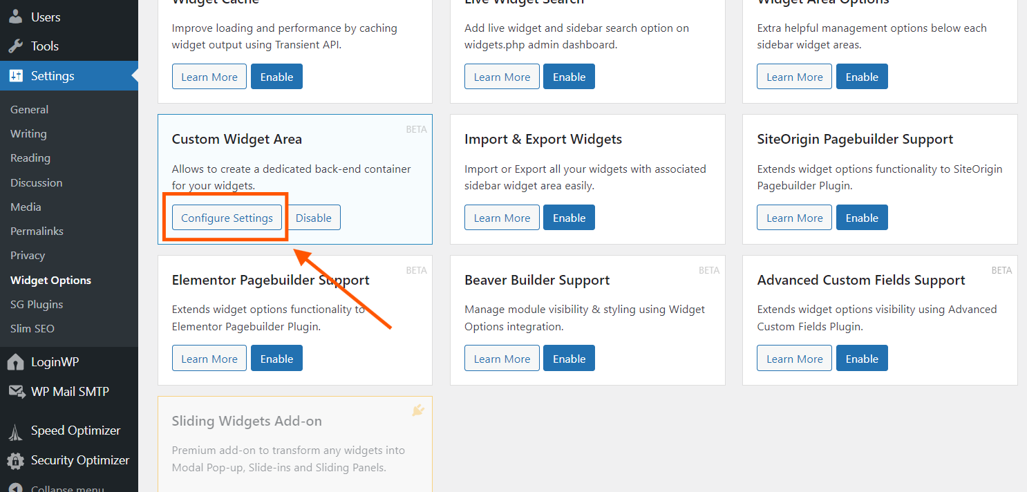 How to Use the Custom Widget Area - Widget Options