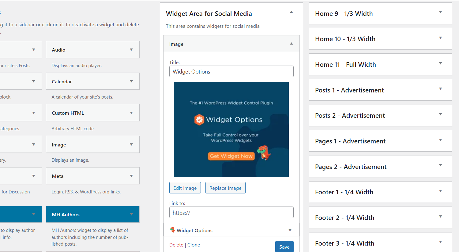 How to Use the Custom Widget Area - Widget Options
